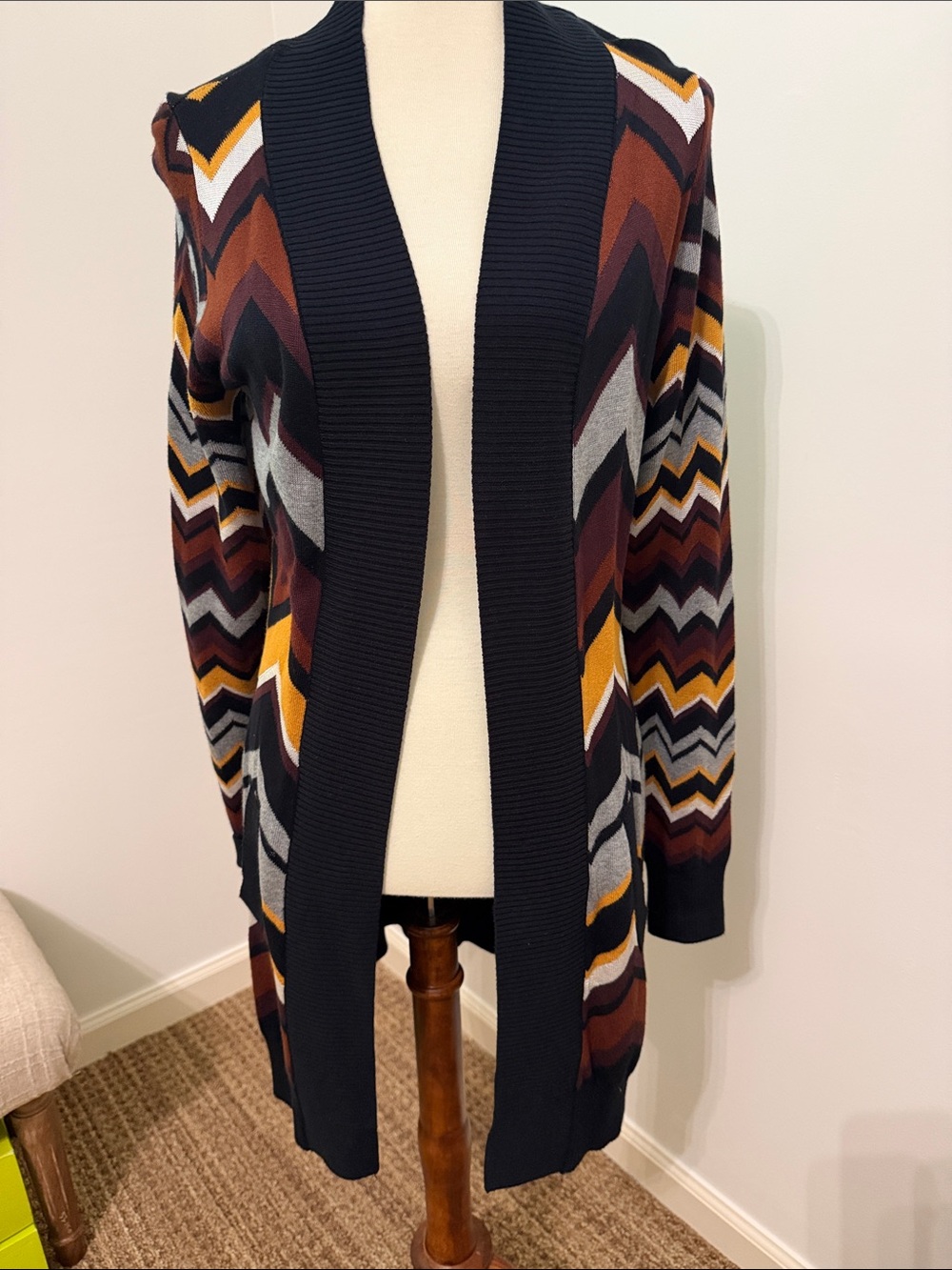 Missoni for Target Open-Front Chevron Knit Cardigan Black, Brown & Mustard Small